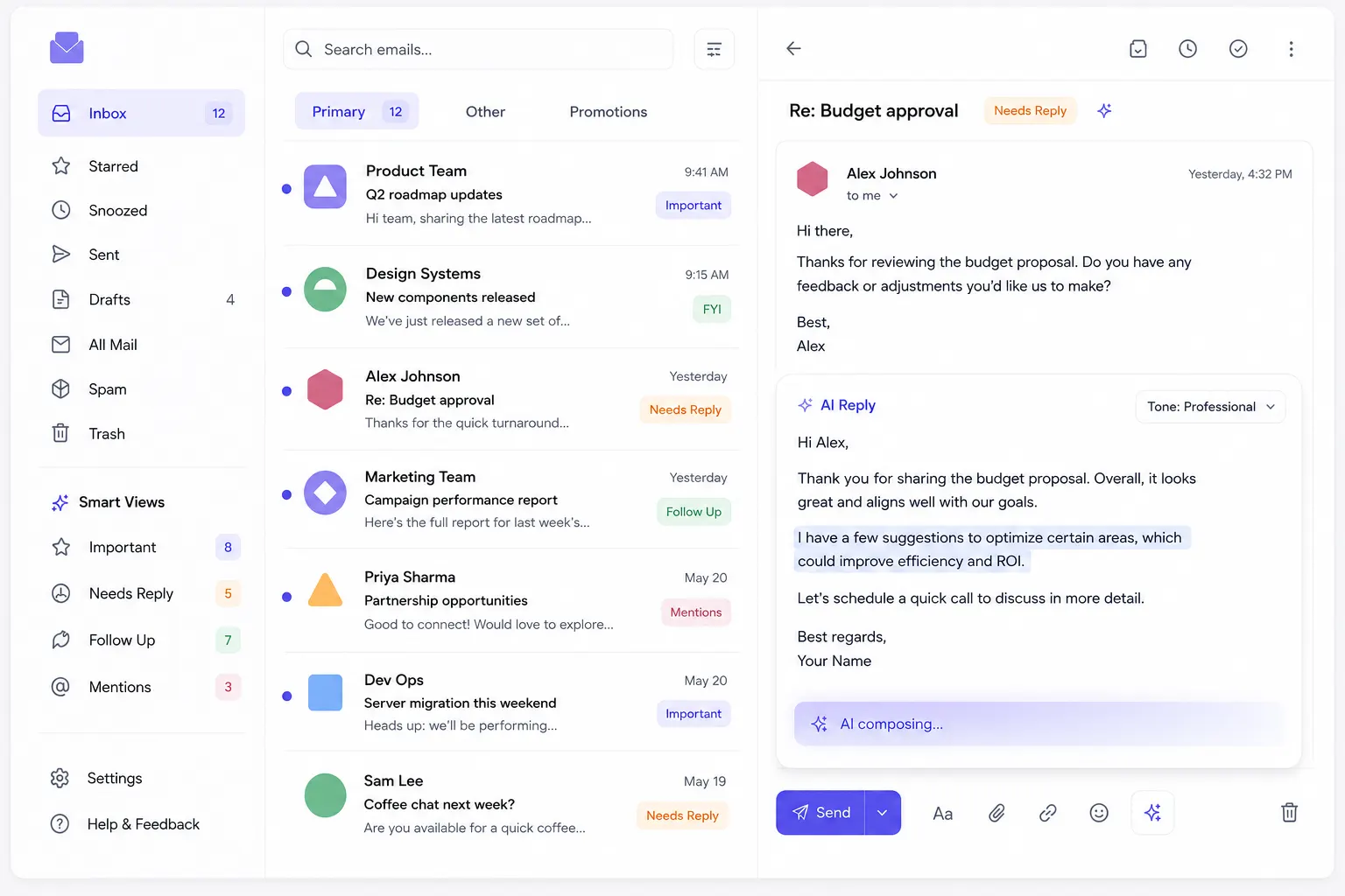 NeatMail product preview showing an organized inbox